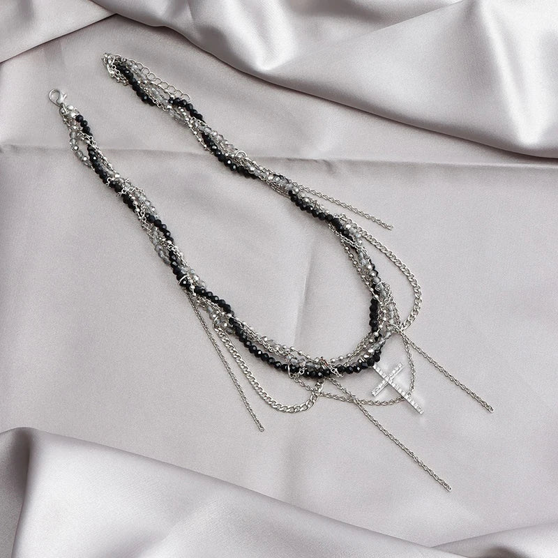 クロスペンダントネックレス レディース 軽量 高級 タッセル 鎖骨チェーン クールチョーカー 絶妙なファッションネックレス ジュエリーギフト