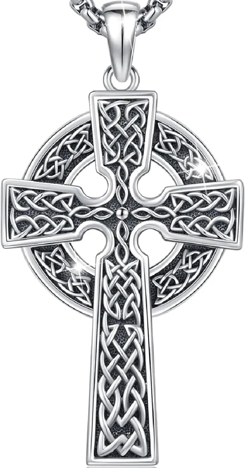 Celtic Cross Necklace for Men Women 925 Sterling Silver Celtic Cross Pendant Evil Eye Necklace Irish Trinity Knot Jewelry
