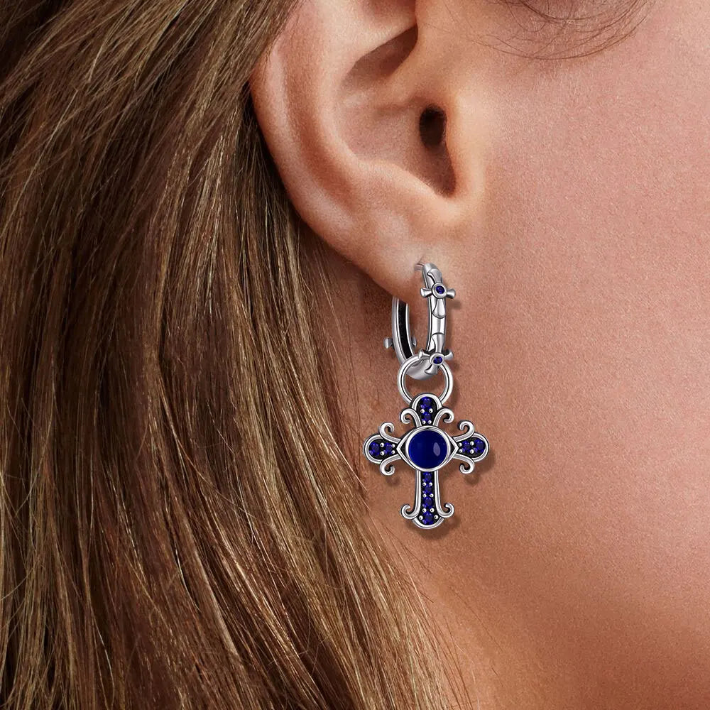 S925スターリングシルバーブルージルコンクロスイヤリングホットニューオリジナルジュエリーファッションクラシックイヤリングエレガントデイリーGfit女性用