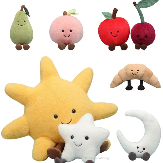 Cartoon Hot Sale Fruit Plush Doll Pillow Apple Pear Peach Cherry Weather Sun Moon Star Plush Toy Home Decoration Gift For Kids
