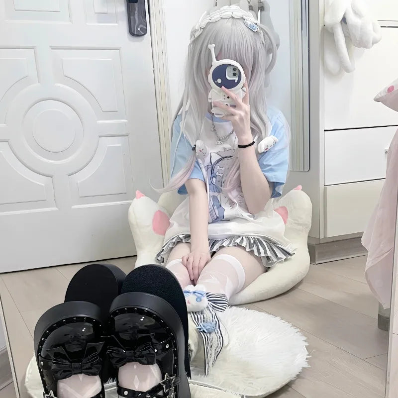 Girls Tees Popular Japanese Harajuku Cute Summer 2024 New Bule Subculture Short-sleeved T-shirt Pulovers Women Short Tops