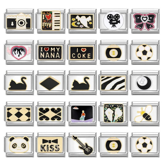 Fashion Charm Bracelet Checkerboard Panda Elephant Charm Italian Links Fit 9mm Bracelet Stainless Steel DIY Making Jewelry