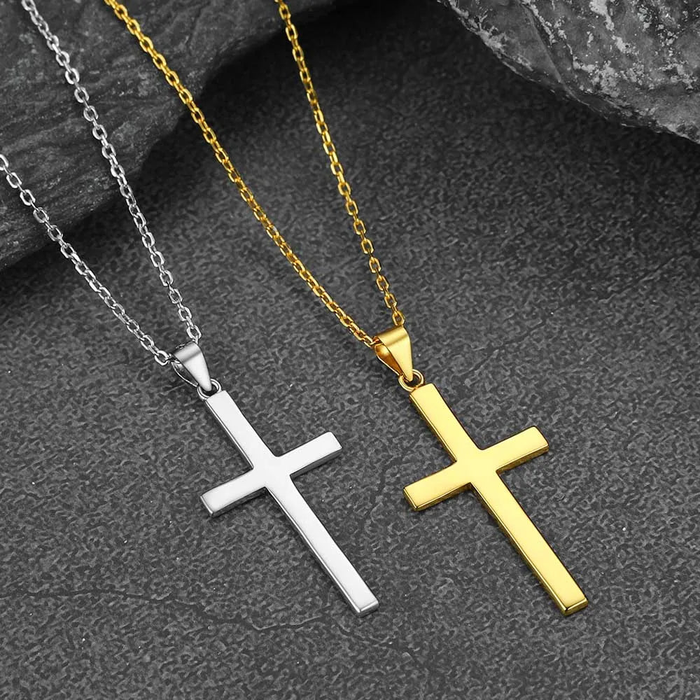 U7 925 Sterling Silver Cross Necklace 4.4g Shiny Cross Pendant Rolo Chain Minimalist Religious Christian Unisex Jewelry Gift