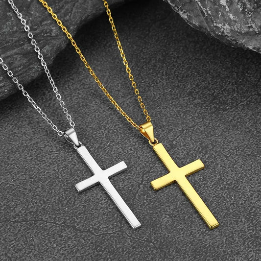 U7 925 Sterling Silver Cross Necklace 4.4g Shiny Cross Pendant Rolo Chain Minimalist Religious Christian Unisex Jewelry Gift