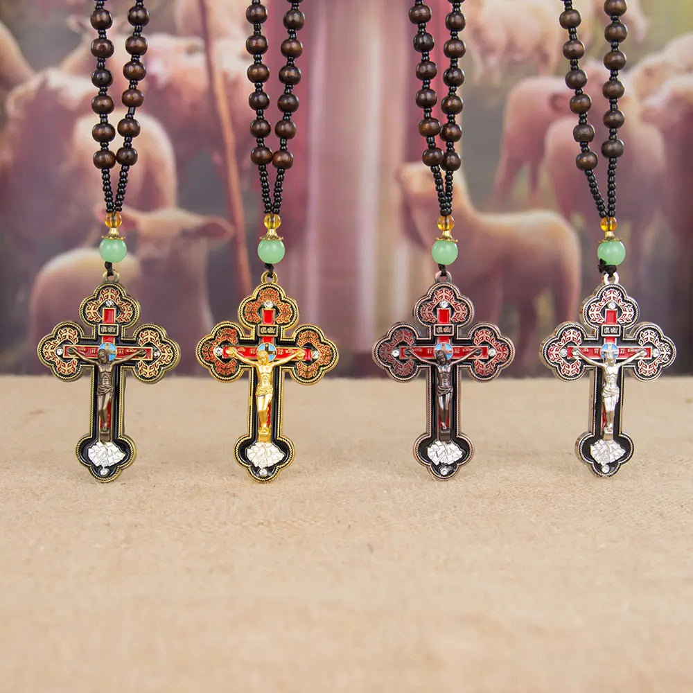 カトリックのロザリオネックレス、イエスの十字架、宗教的な十字架ペンダントチェーンジュエリー、男女兼用、キリスト教の信仰の贈り物