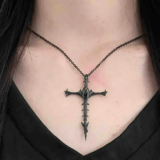 1/2Pcs Unisex Cross Pendant Necklace for Men Women Punk Silver Black Hip Hop Gothic Punk Long Pendant Necklace Jewelry Accessory