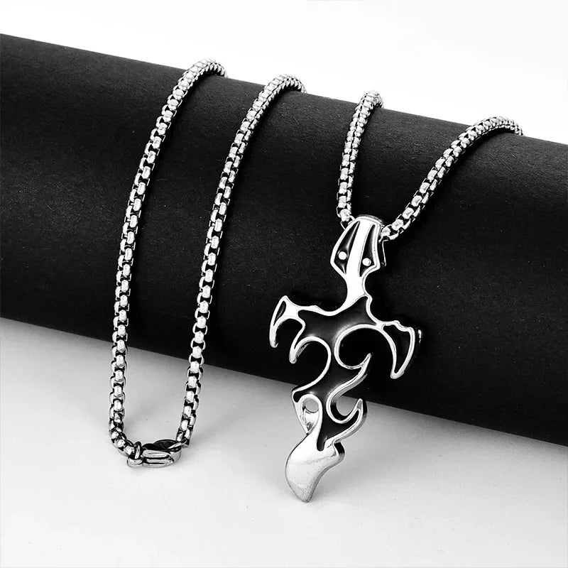 ファッションヴィンテージフレイムクロスペンダントネックレスレディースメンズロングチェーンパンクゴストレンディアクセサリーチョーカーゴシックジュエリー