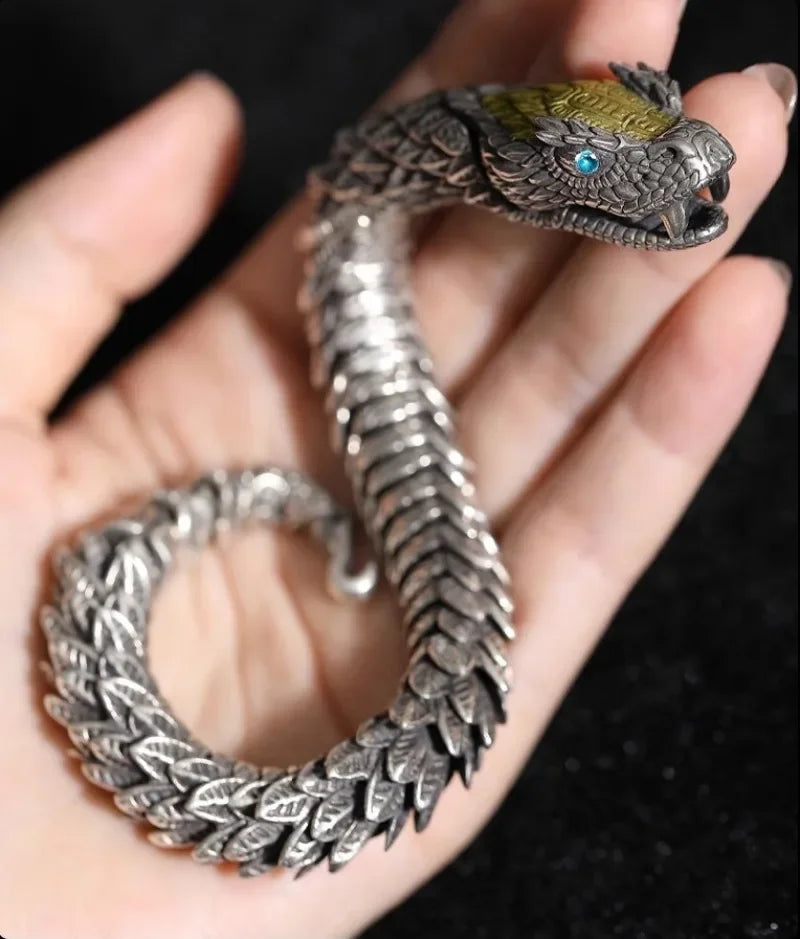 ユニークな職人技が光る925シルバーの高級メンズブレスレット。オリジナルデザイン。高品質ヒップホップスタイルのスネークバングルジュエリー。