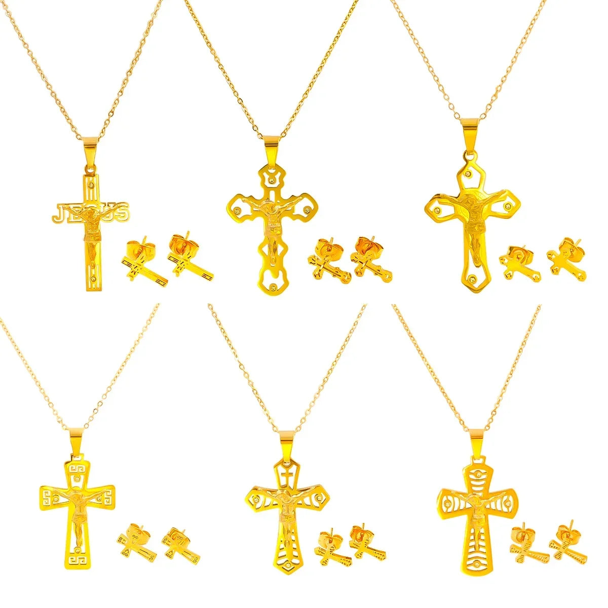 宗教的なイエス十字架ネックレス、メンズファッションゴールドカラークロスペンダント、チェーンネックレスジュエリーギフト付き