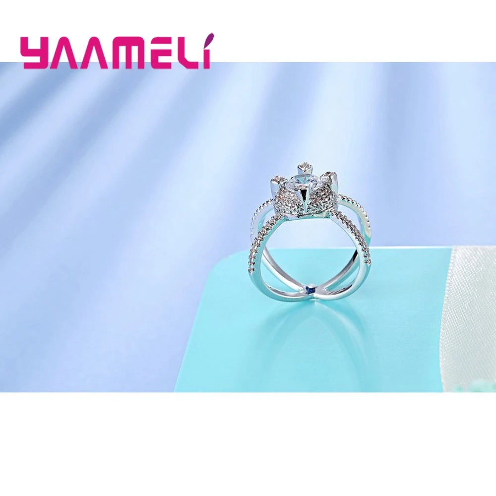 トレンド感のある女性用ウェディングアニロス卸売クロスフィンガーリング925スターリングシルバーカラーCZファッションクリスタルリング女性へのギフト