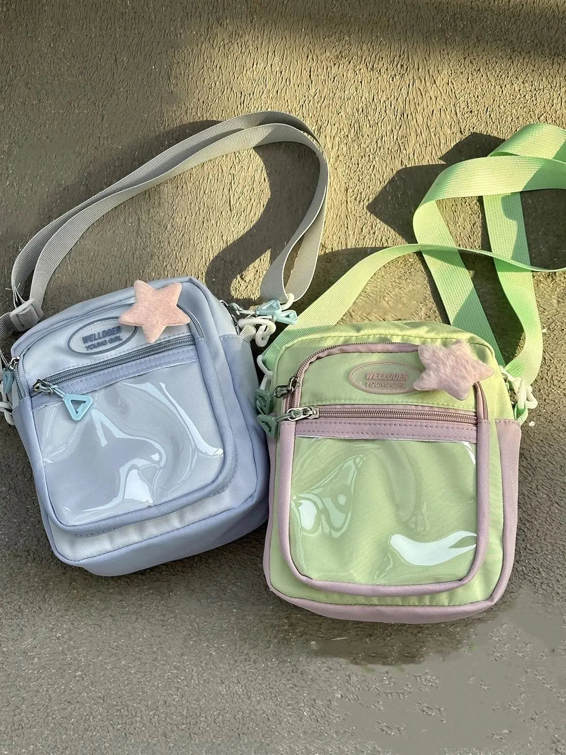 HAEX かわいいレディースイタバッグ ファッション パッチワーク ナイロン DIY バッジ クロスボディ ショルダーバッグ 原宿 カジュアル サブカルチャー ボルソ ムジェール