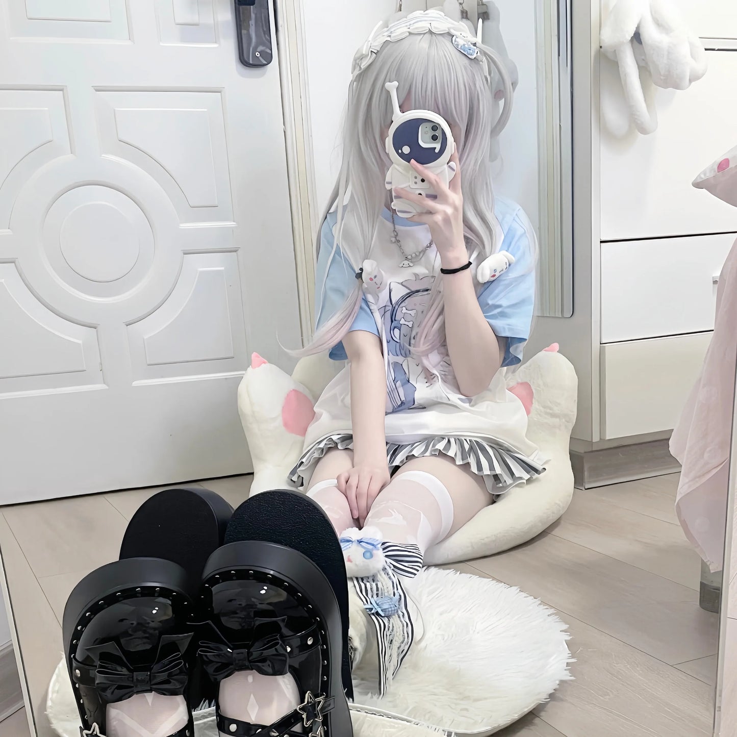 Girls Tees Popular Japanese Harajuku Cute Summer 2024 New Bule Subculture Short-sleeved T-shirt Pulovers Women Short Tops