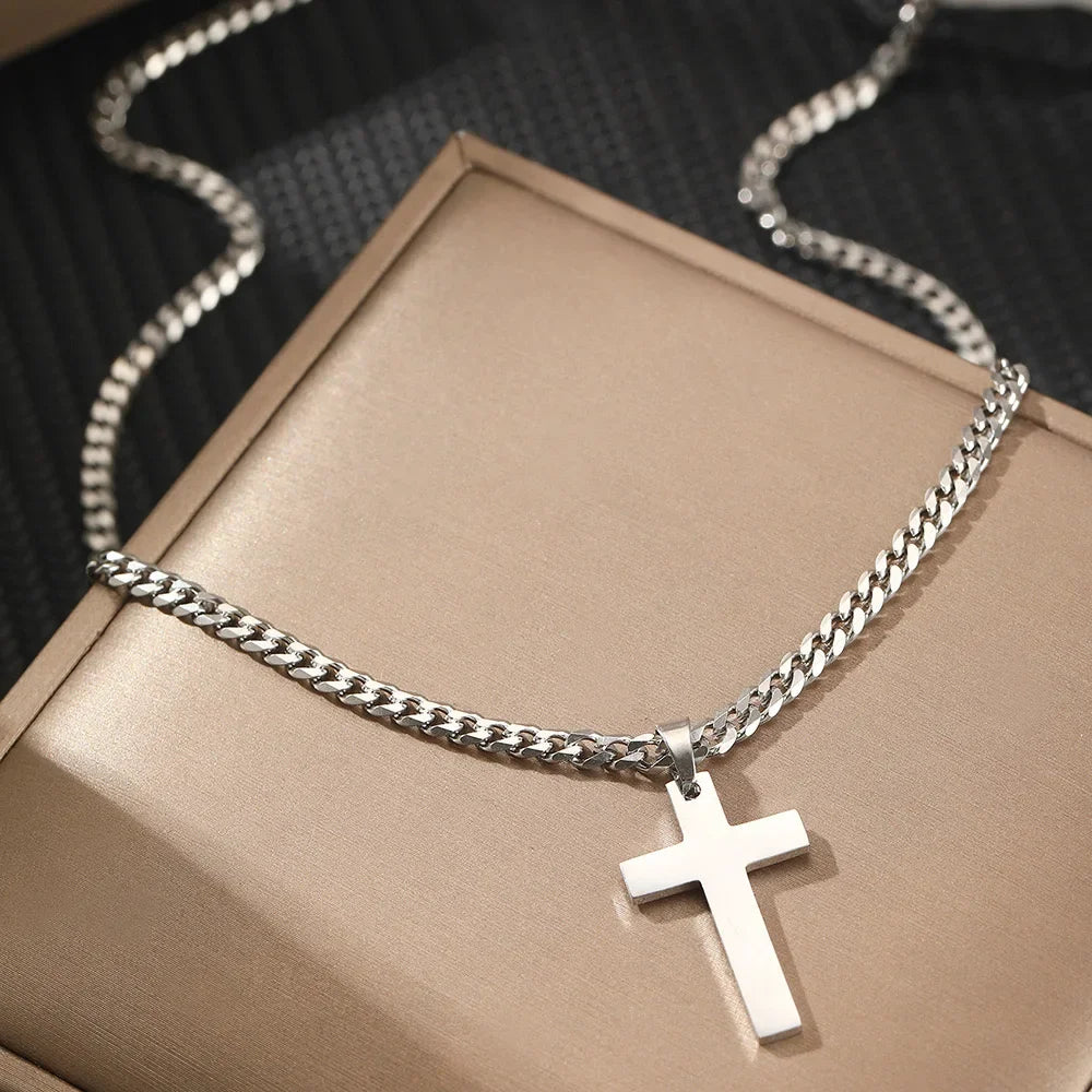 925スターリングシルバークロスネックレス メンズ レディース 5mm ステンレススチール 耐久性のあるキューバ十字架ペンダントネックレス ジュエリー