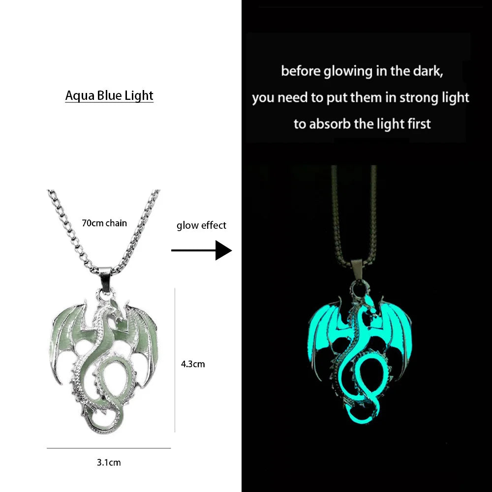 Hiphop Rock Stainless Steel Chain Luminous Alloy Dragon Pendant Glowing Necklace Night Dance Disc Glow In The Dark Necklace