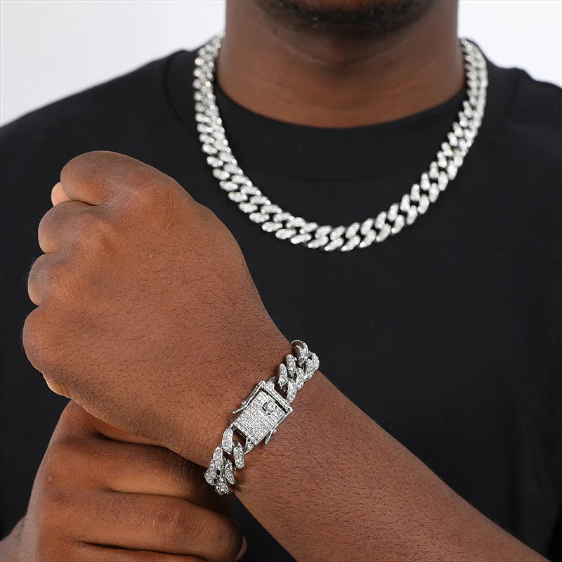 ヒップホップ 13mm キューバンリンクチェーン メンズ マイアミ アイスアウト ブリンブリンネックレス ゴールドメッキ ブリンブリン メンズ レディース ラッパー ジュエリー ギフト