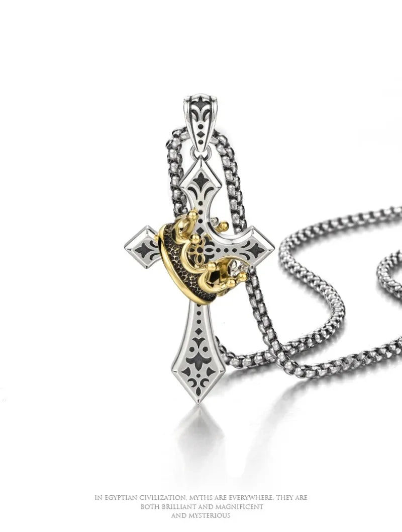 ファッションパンククラウンクロスネックレスメンズレトロヒップホップ銅カップルペンダントセーターチェーンジュエリーアクセサリーホリデーギフト