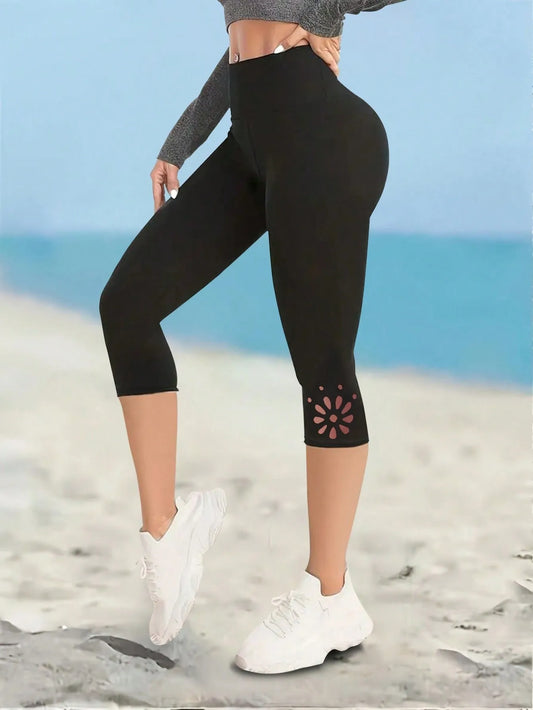 Women's Spring/Summer Stretchy Capri Yoga Leggings - Soft Fabric Workout Tights with Prints for Gym, Running & Pilates