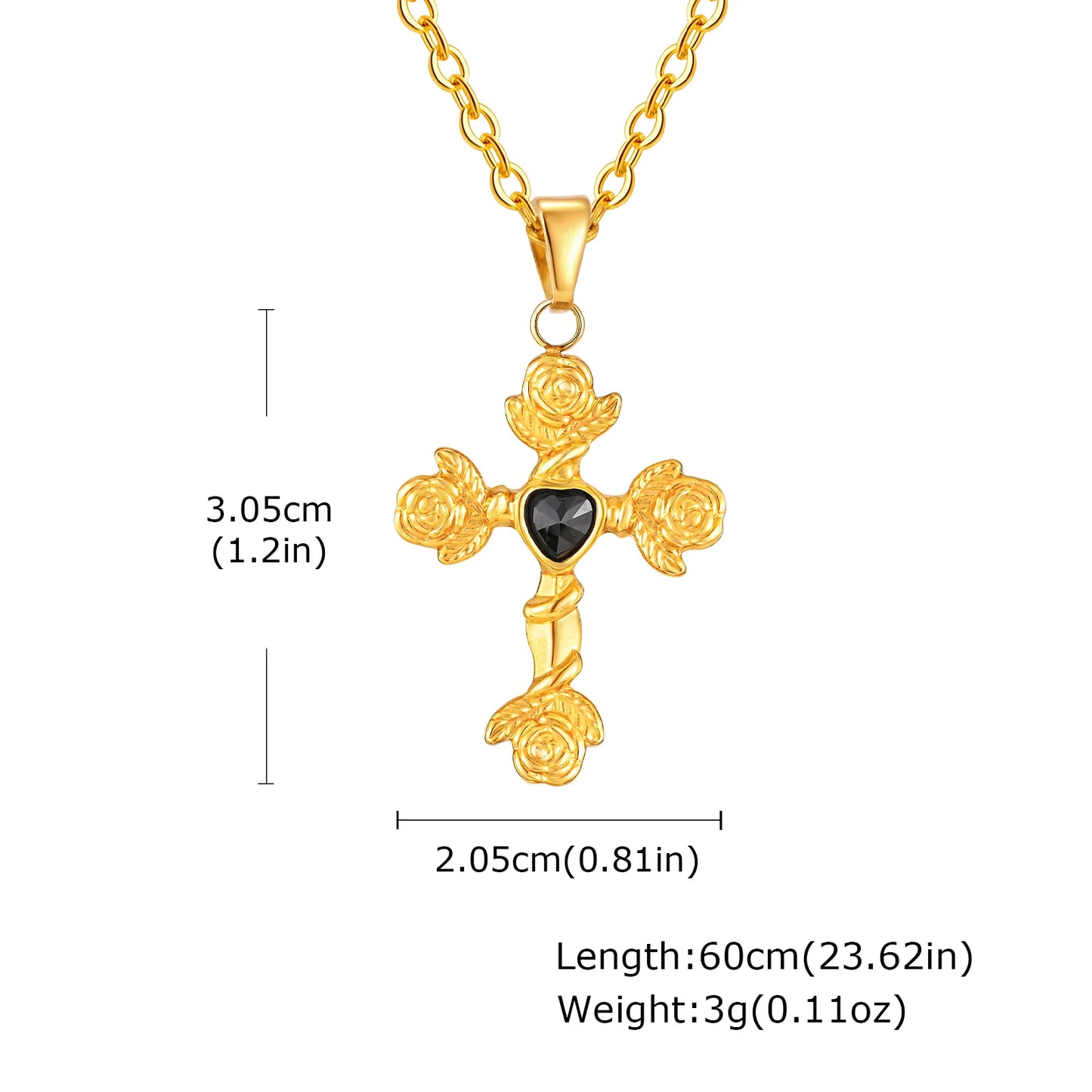  Fashion Heart Zircon Rose Flower Cross Pendant Necklace for Men Women, Gold Plated Stainless Steel Necklace,Aesthetic Jewelry