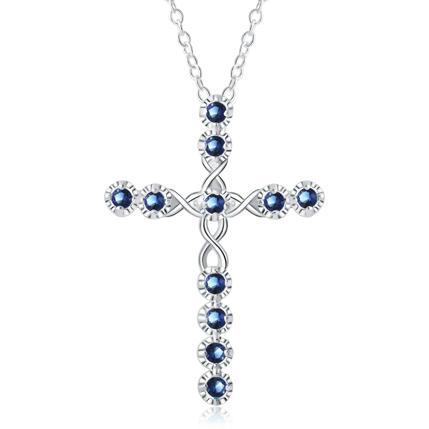 925 Sterling Silver Blue Zircon Cross Aesthetic Necklace For Women Elegant Vintage Jewelry Wholesale Jewellery Argent 925