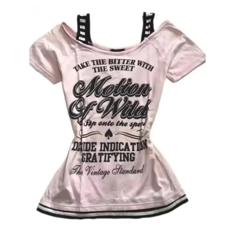 サブカルチャー ヴィンテージ セクシー スカル Tシャツ レディース パンク スリム 原宿 Y2K クロップトップ レトロ 2000年代 Tシャツ シック ストリートウェア ゴシック Tシャツ