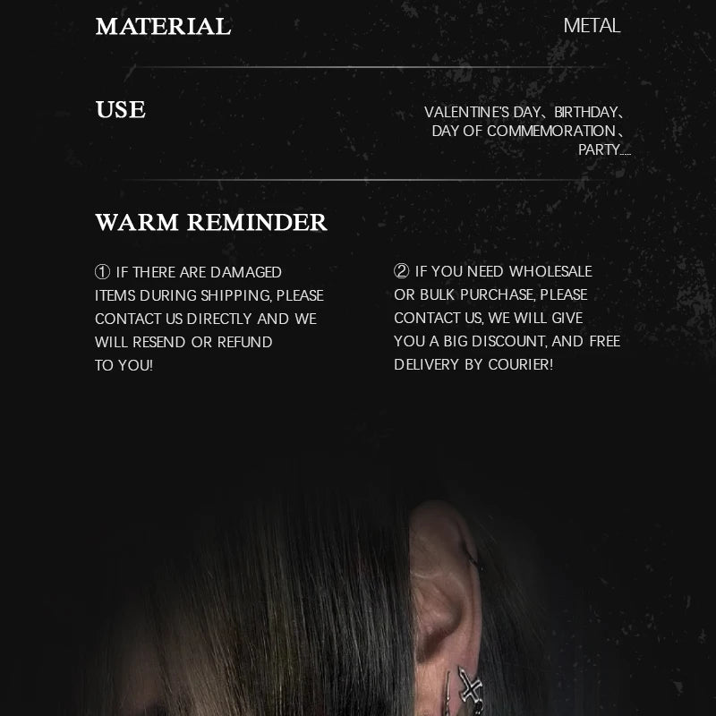 クロスチェーンダングルイヤリング、ユニークなジュエリーアクセサリー、ゴシックパンクスタイル、男女兼用