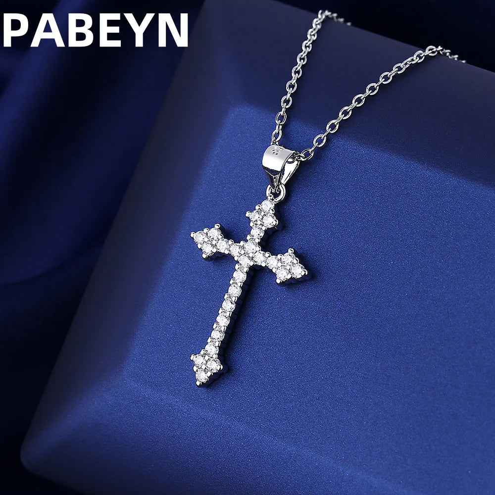 925スターリングシルバークロスペンダントネックレス、AAAAAジルコン象嵌、ユニセックスファッションヒップホップスターリングシルバーチェーンジュエリー