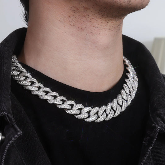 Provence Moissanite Cuban Chain Necklace for Men S925 Silver Thick 18mm Miami Cuban Link Choker for Women Hip Hop Custom Jewelry