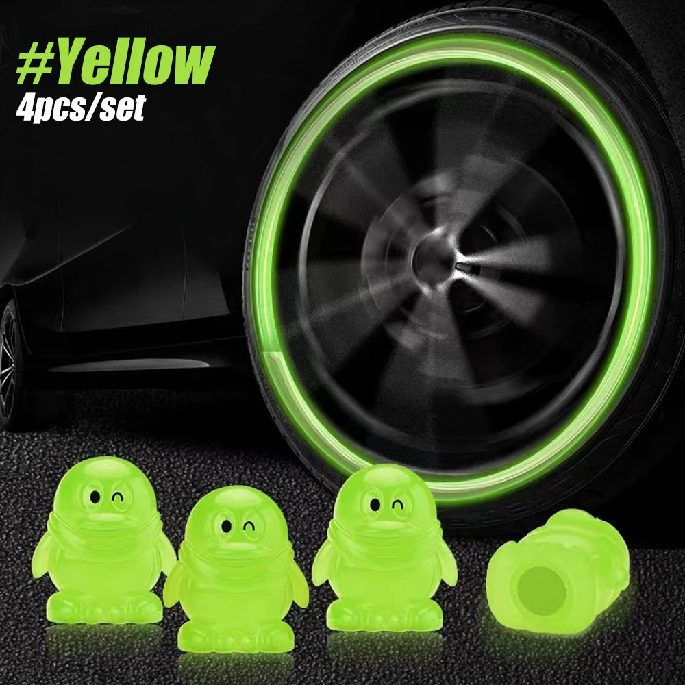 4Pcs Fluorescent Car Tire Valve Caps , Tire Valve Accessories, Luminous Tire Valve Cover, Suitable for Car Truck Motorcycle Bike