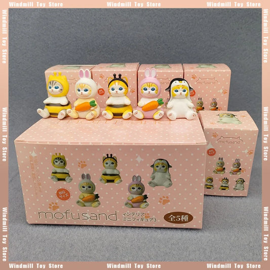 4cm Mofu Cat sands Action Figure Collection Set Animal Headgear Doll Kawaii  Cute PVC Model Desktop Decoration Crafts Gifts Toys