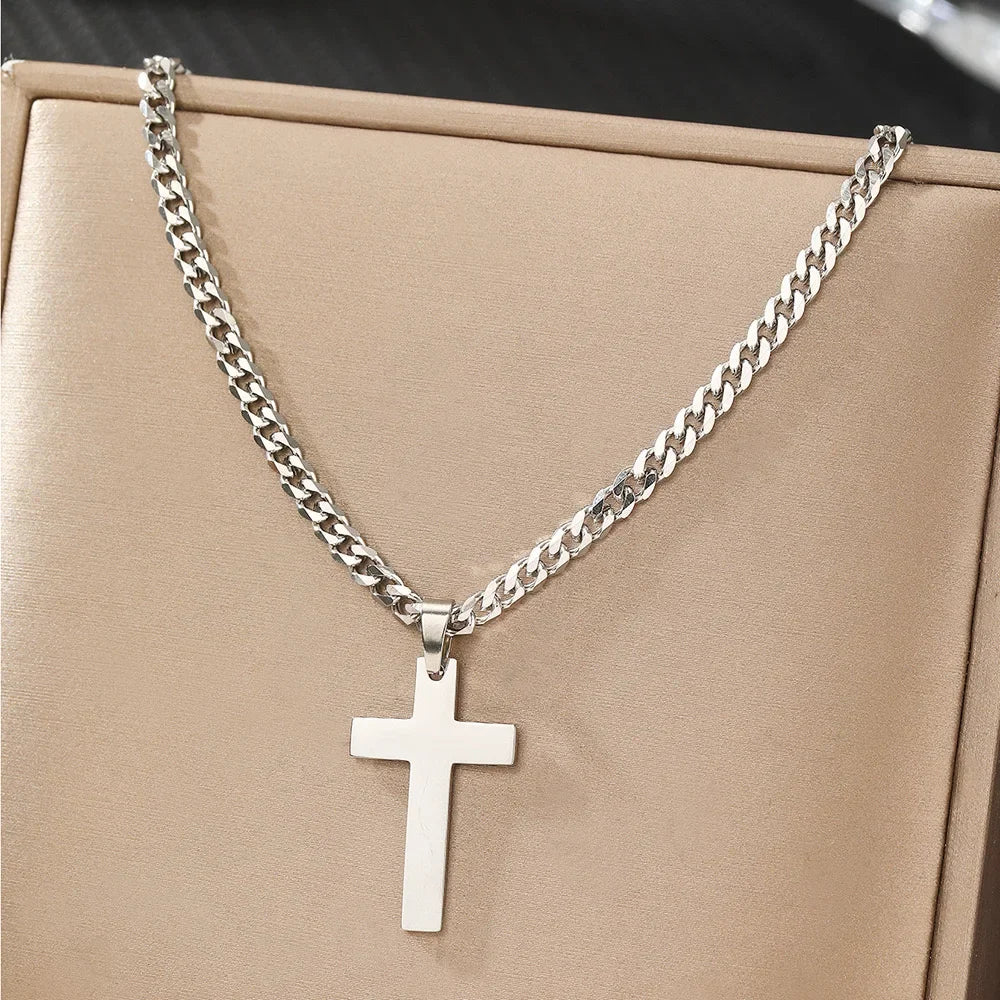 925スターリングシルバークロスネックレス メンズ レディース 5mm ステンレススチール 耐久性のあるキューバ十字架ペンダントネックレス ジュエリー