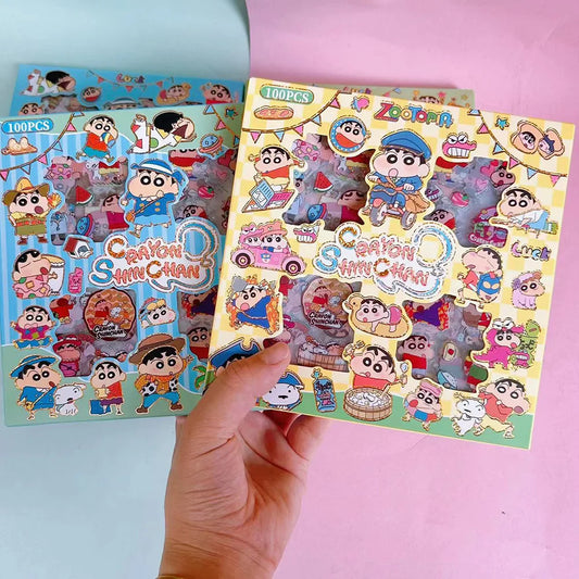 100PCS Crayon Shin-chan Anime Toys Stickers Transparent Applique Computer Skateboard DIY Decoration Accessories Christmas Gifts