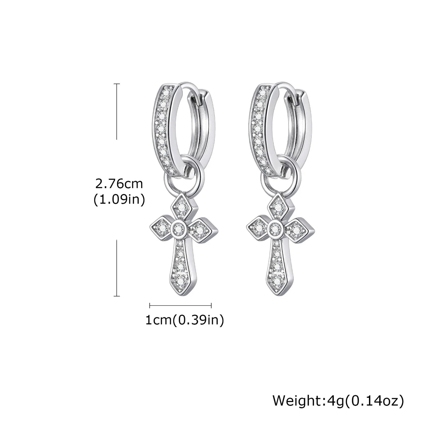 Vnox クロスペンダントフープイヤリング メンズ ボーイズ 27.6mm シルバーカラー 銅ジルコン パンクジュエリー ゴシックスタイル 誕生日パーティーギフト