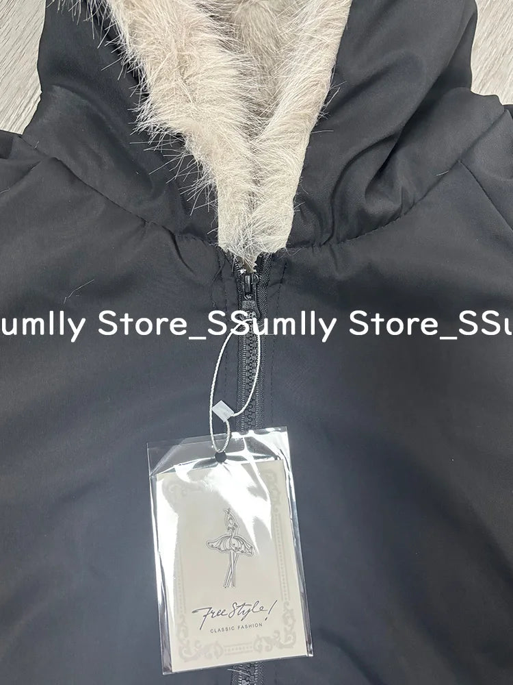 冬新作 エレガントライナーファー ルーズコート レディース Y2K ファーカラー フード付き 厚手 ファッション パーカー カジュアルアウター コットン パッド入りジャケット