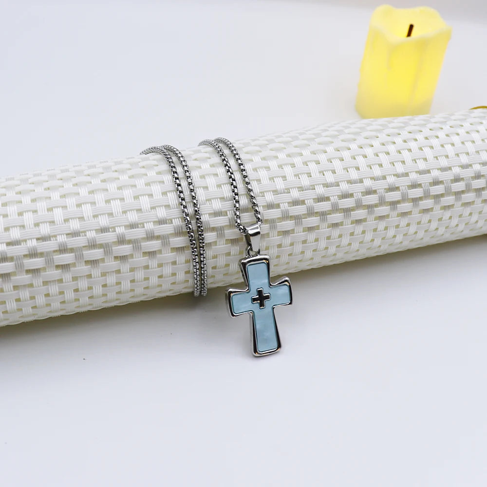 1 Piece Cross Pendant Necklace Men Tide Titanium Steel Niche Design Hip Hop Style Sweater Chain Women Holiday Gift