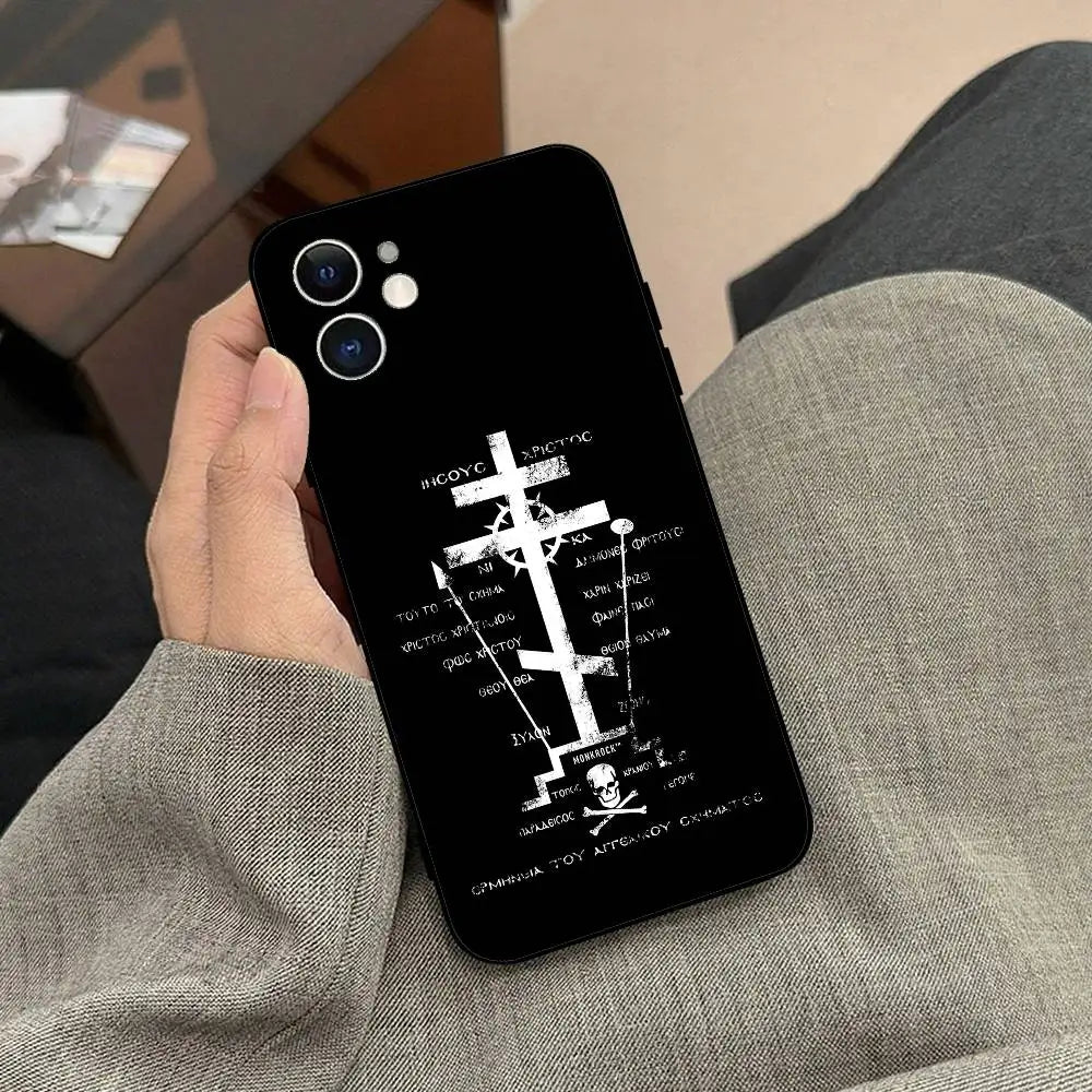 正教会の十字架アイコン教会電話ケース ブラック iPhone 17/16/15/13/14 Pro Max/ 11Plus/X/Xr/Xs Max 13mini用