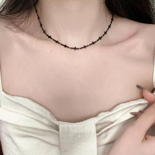 シンプルなヴィンテージブラッククロスチェーンチョーカー。男女兼用。ゴスヒップホップネックレス。パーティーファッションジュエリー。y2k