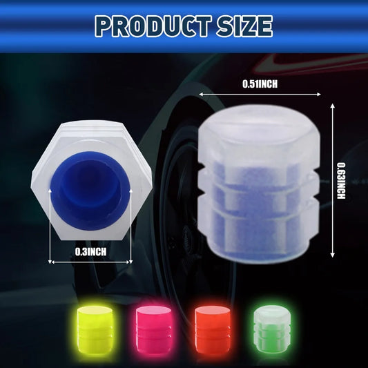 4PCS Luminous Car Tire Valve Cap Fluorescent Night Glowing Decor Waterproof Universal Valve Stem Caps Auto Exterior Accessoris
