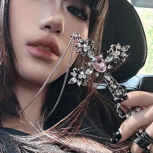 ゴシック ビッグジルコン クロスネックレス ユニセックス Y2K 不規則 ゴス ラージクロスペンダントネックレス メンズ レディース カップルネックレス ジュエリー