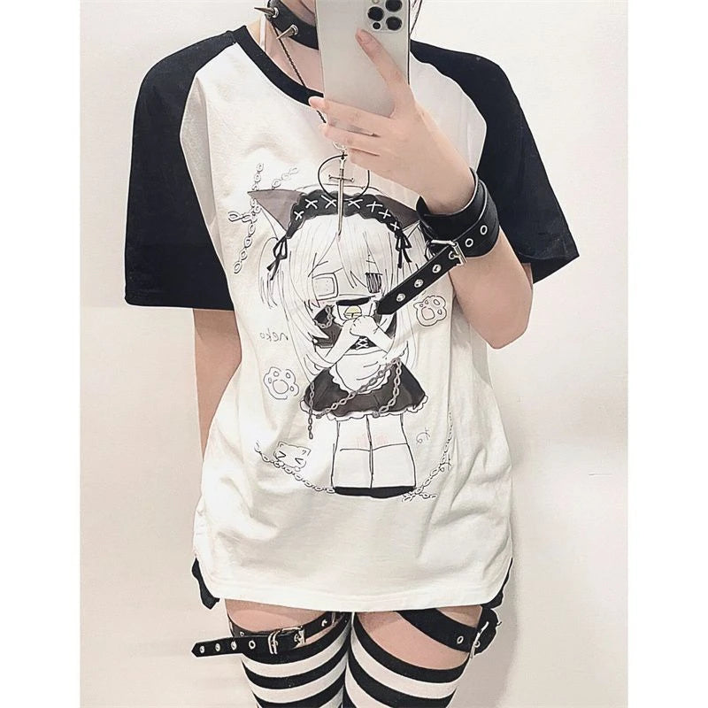 Summer subculture harajuku T Shirt women Mujer Y2k Grunge Short Sleeve T-shirt japanese Cute O-neck kawaii Cartoon Tees Tops