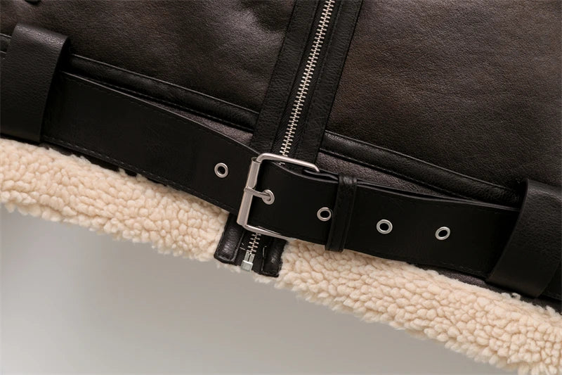 RARF 2024 新作 レディース ファッション 厚手 暖かい フェイクシアリング ジャケット コート ヴィンテージ 長袖 ベルト裾 女性用 アウター