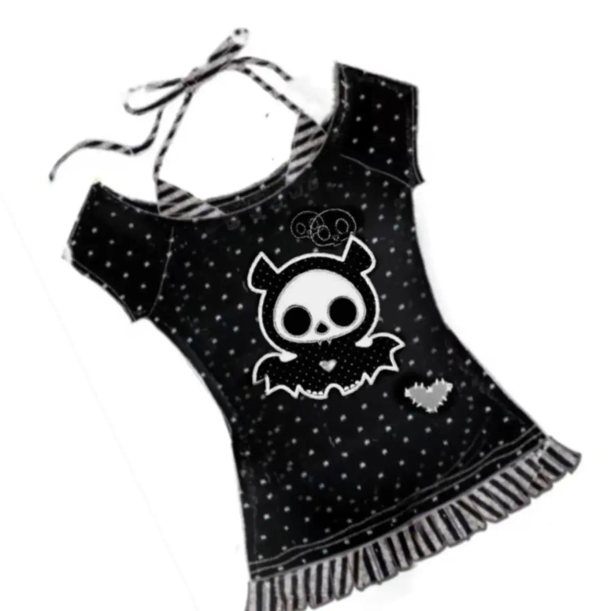 原宿系レディースかわいいフェイクツーTシャツ、日本のレトロサブカルチャー水玉Tシャツ、人気のY2K漫画プリントTシャツ、女性用トップス