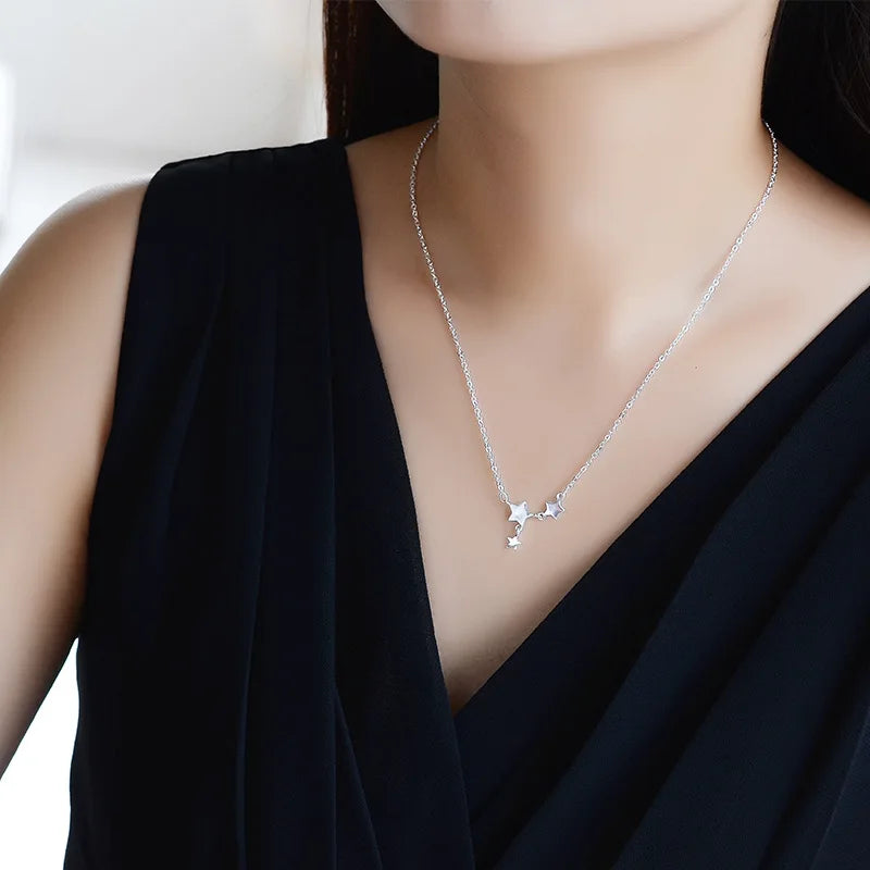 925スターリングシルバークロスネックレススターアシンメトリーパーソナライズカラーチェーン友達への誕生日プレゼント学生ジュエリー