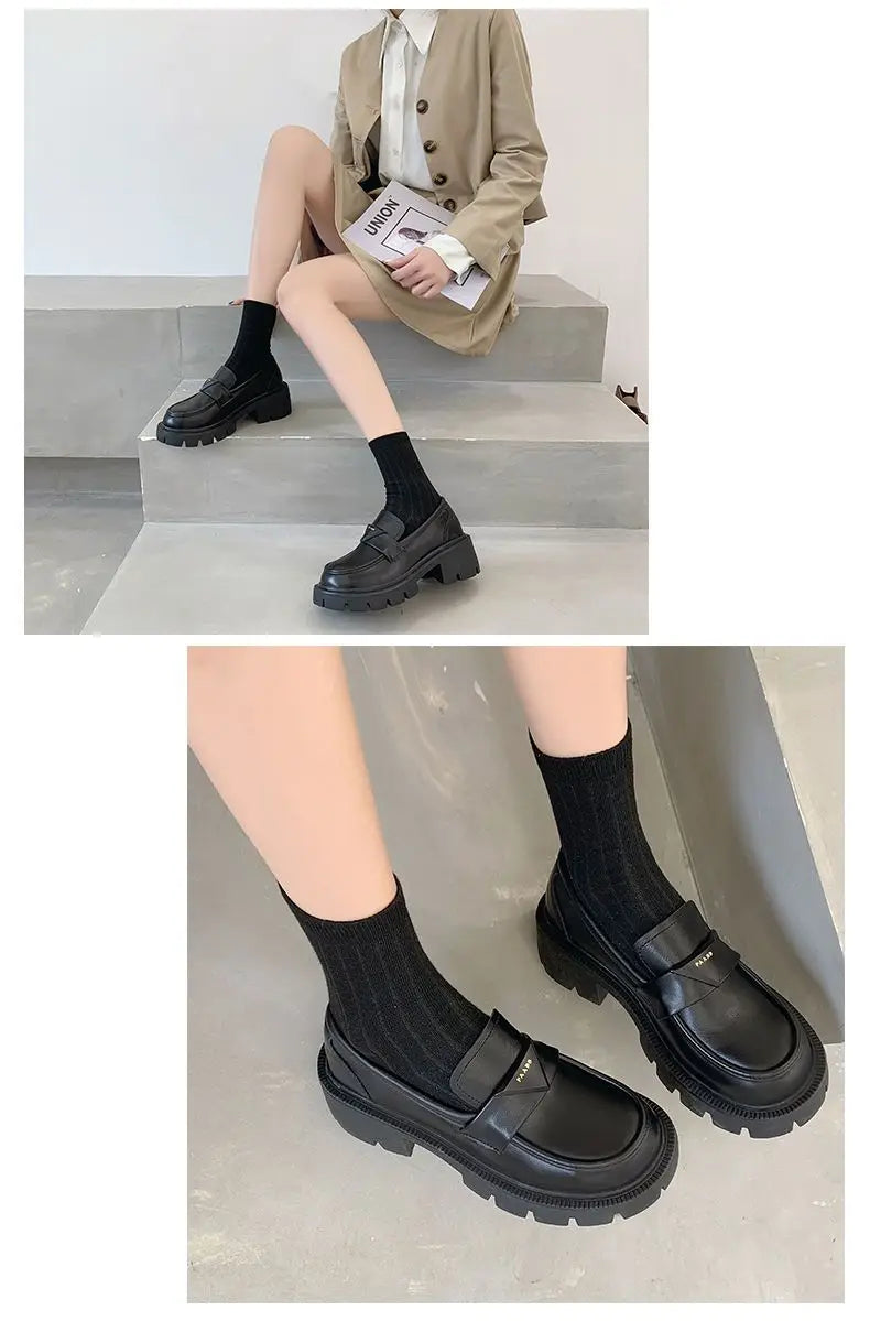 Women's Summer Footwear Loafers Shoes for Woman 2024 Office Round Toe Black Low Heel Elegant with Discount Genuine Mark Stylish