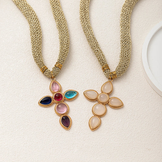 高級感のあるファッショナブルでトレンディなクロスペンダントネックレスと、ダイヤモンドをあしらった女性用鎖骨チェーンネックレス