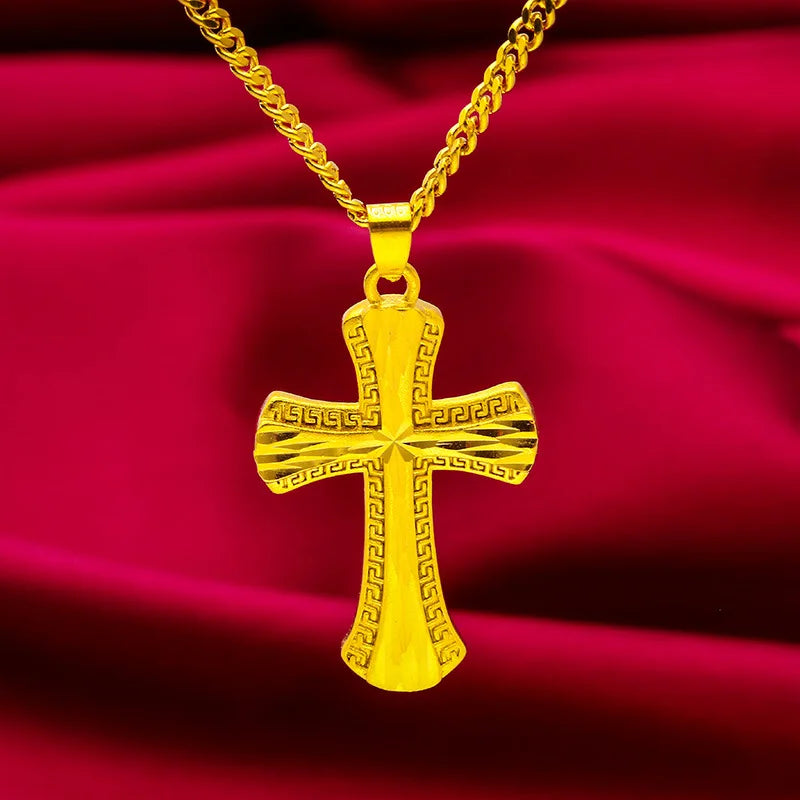 Men's 24K Gold (AU999) Overbearing Cross Necklace | Openwork cross chain, micro-diamond glow with magnetic closure