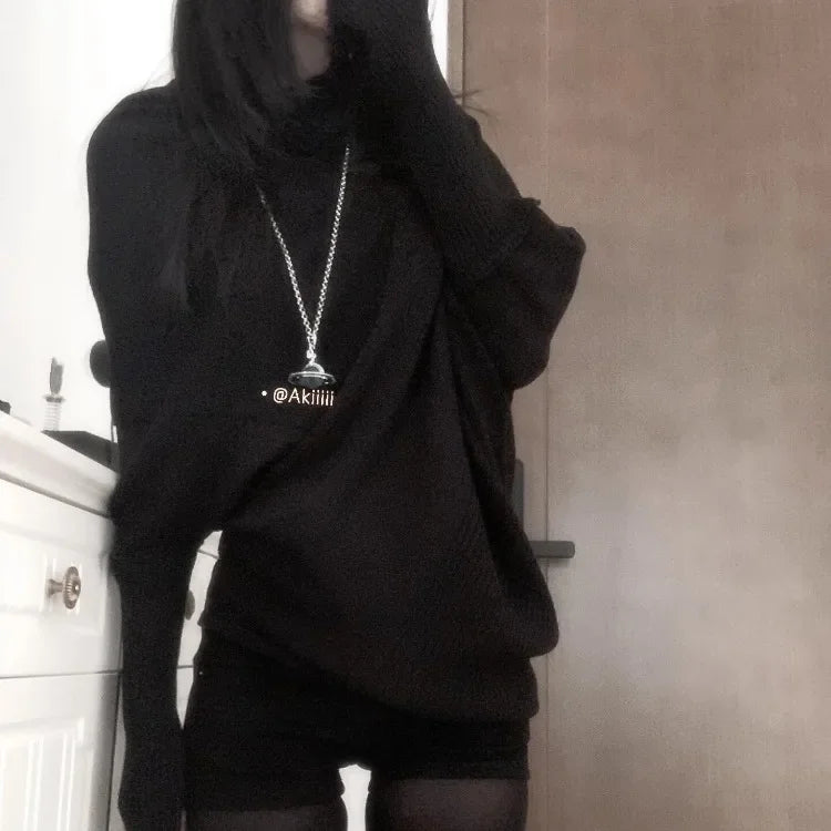 秋冬 レイジースタイル ニットシャツ トップス サブカルチャー ルーズニットTシャツ Y2K カジュアル アメリカンセーター レディース ジャンパー ニットウェア