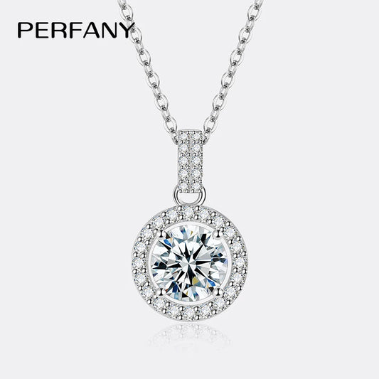 PERFANY 1-5CT Moissanite Necklace for Women S925 Pure Silver Round Laboratory Diamond Pendant Fashionable Wedding Luxury Jewelry